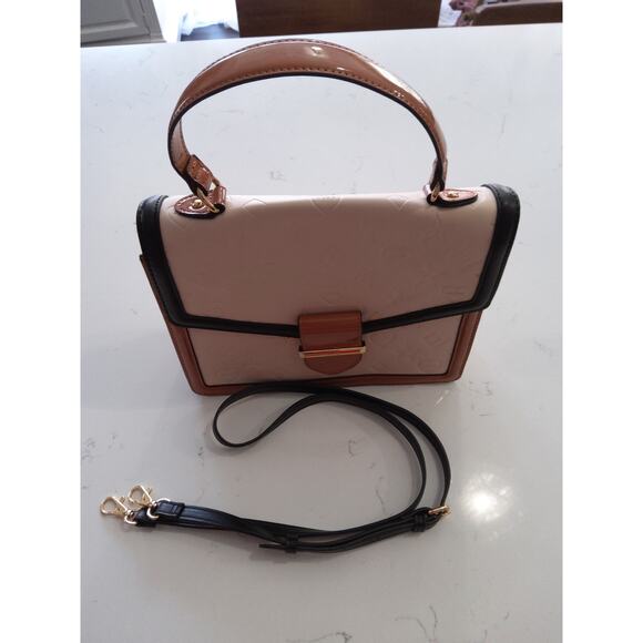 Chic Leather embossed Crossbody satchel Cream cognac Top handle classic luxury - Picture 3 of 12